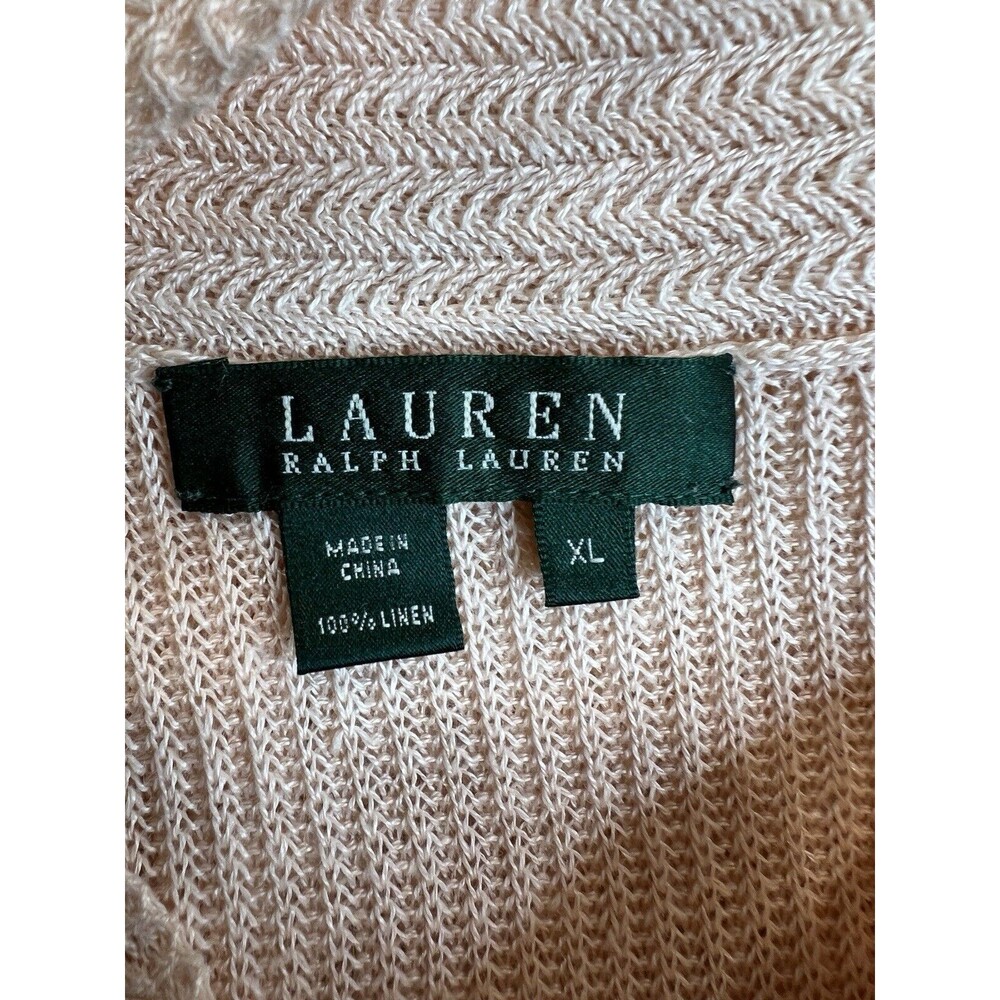 Lauren Ralph Lauren Linen crochet Knit Peach Top  XL Short Sleeve Costal 90's - Picture 6 of 9